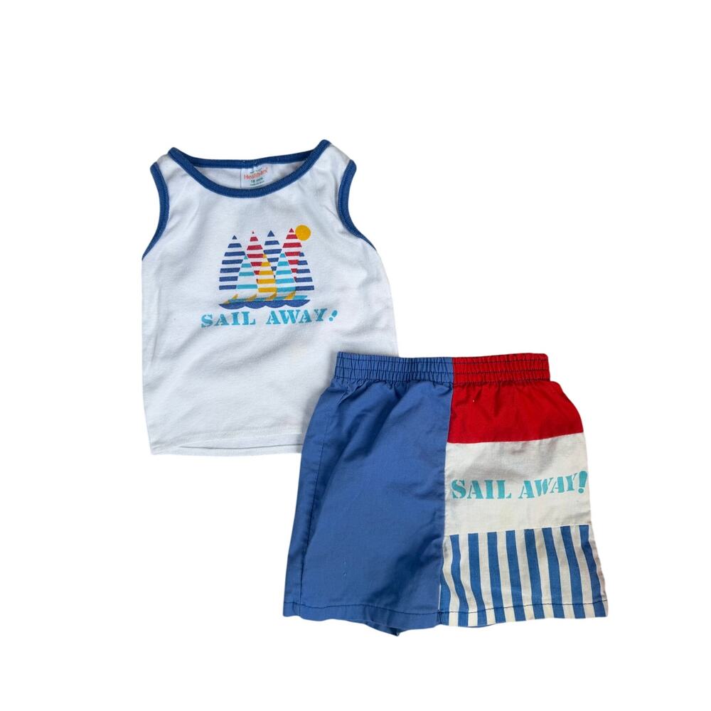VINTAGE Health-tex Sail Away Nautical Shorts Set 18M